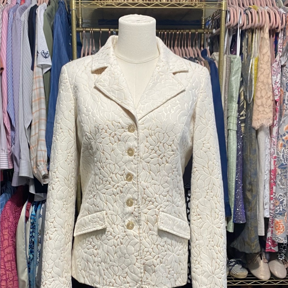 Dialogue "The New Language Of Style" Cream Floral Jacquard Blazer Size 6